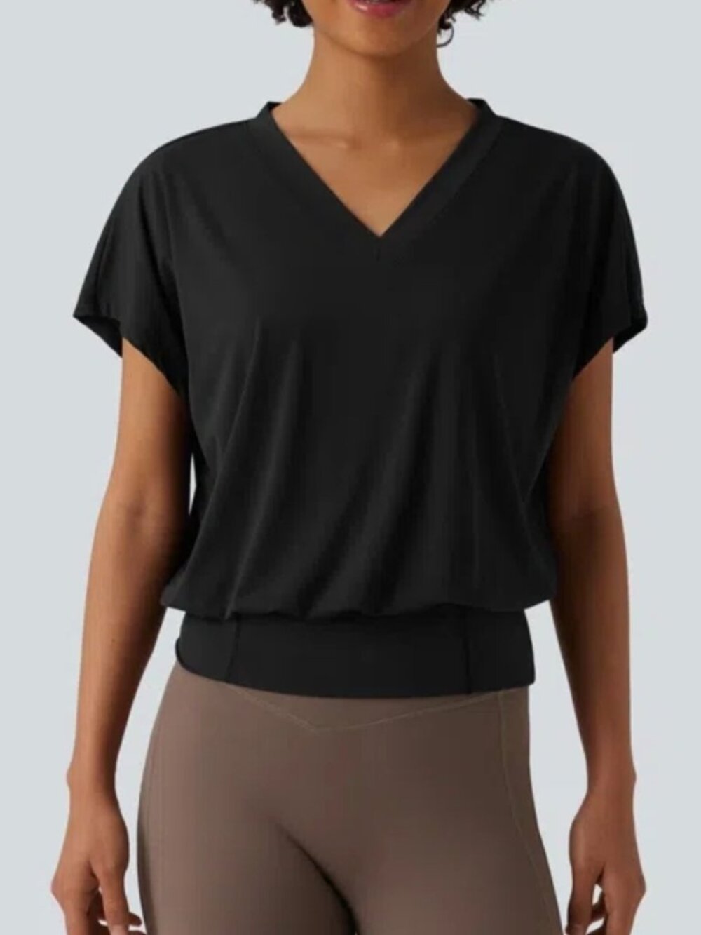 Halara V Neck Short Sleeve Oversized InstantCool Yoga Top - Black - Size M